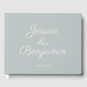 Minimale naam van Elegant Script Dusty Blue Weddin Gastenboek (Voorkant)
