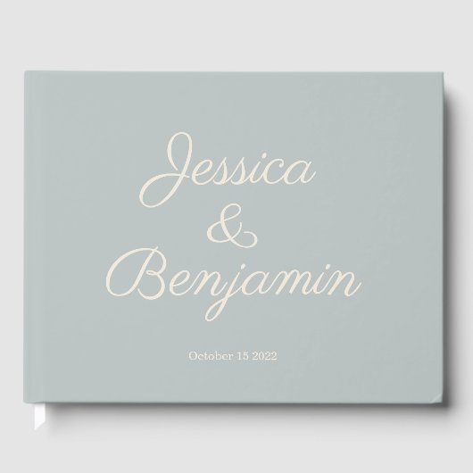 Minimale naam van Elegant Script Dusty Blue Weddin Gastenboek (Voorkant)