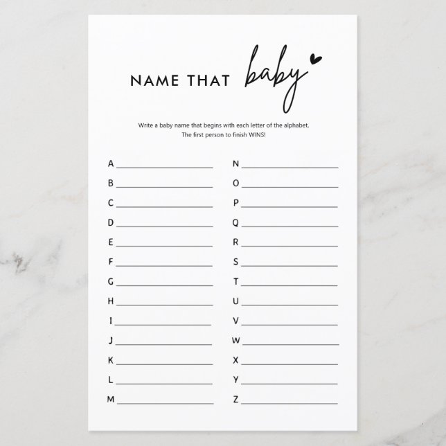 Minimale naam van het Baby shower dat Baby game (Voorkant)