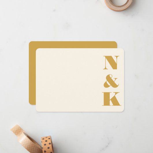 Minimale naam van het gevleugelde monogram geel cr notitiekaartje (Voorkant / Achterkant in situ)