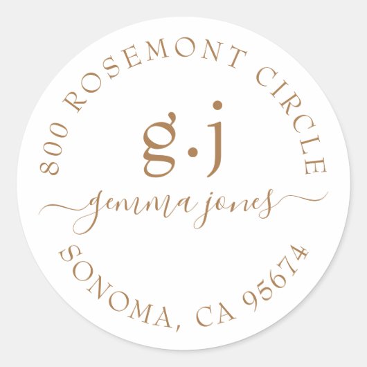 Minimale naam van modern Gold Monogram Ronde Sticker (Voorkant)