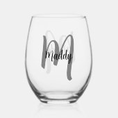 Minimale naam van modern zwart-wit monogram wijnglas zonder voet (Achterkant)