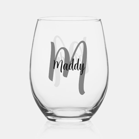 Minimale naam van modern zwart-wit monogram wijnglas zonder voet (Achterkant)