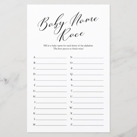 Minimale naam voor kalligrafie Race Baby shower Ga (Voorkant)
