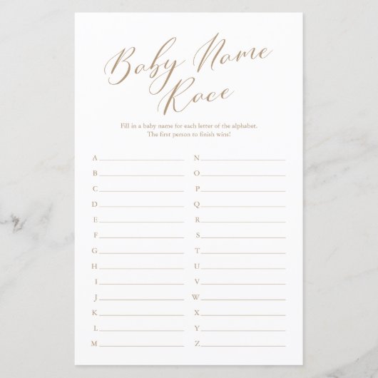 Minimale naam voor kalligrafie Race Baby shower Ga (Voorkant)