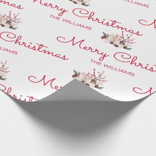 Minimale naam witte kerst met rode kerst cadeaupapier (Hoek)