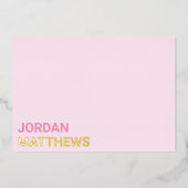 Minimale naam zilvergoud, echte folie roze notitie folie uitnodiging (Voorkant)