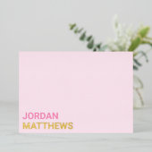 Minimale naam zilvergoud, echte folie roze notitie folie uitnodiging (Staand Voorkant)