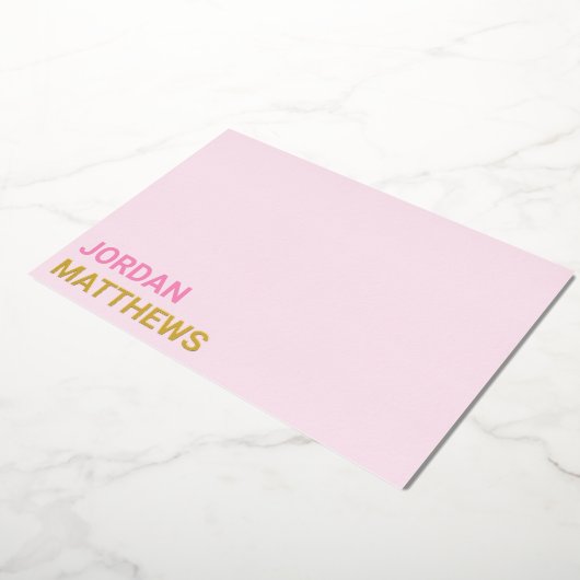 Minimale naam zilvergoud, echte folie roze notitie folie uitnodiging (Gedraaid)