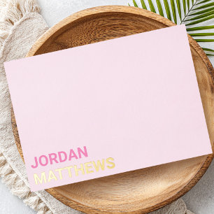 Minimale naam zilvergoud, echte folie roze notitie uitnodiging