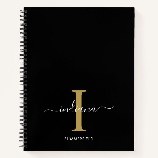 Minimale naam zwart-wit monogram Gold Notitieboek (Voorkant)