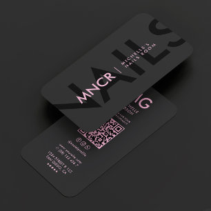 Minimale nagelstylist nagel tech roze zwart visitekaartje