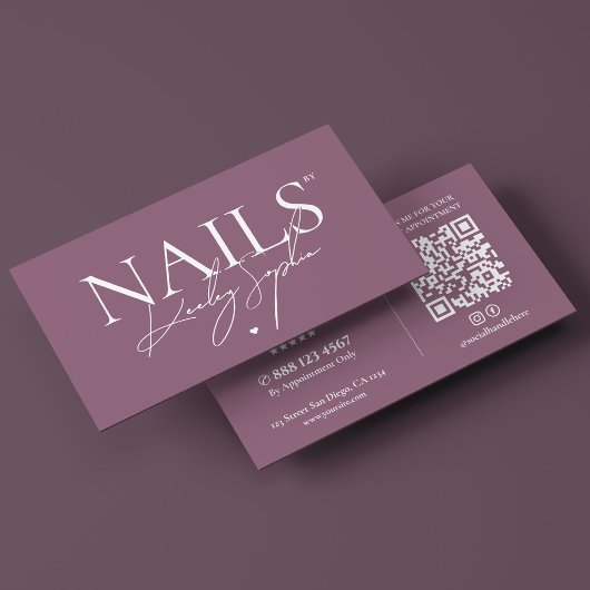 Minimale nageltechnicus nagels studio stoffig roze visitekaartje