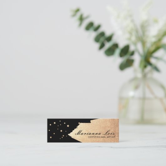 Minimale Nail Technicus Salon Gold Poolse sterren Mini Visitekaartje (Staand voorkant)