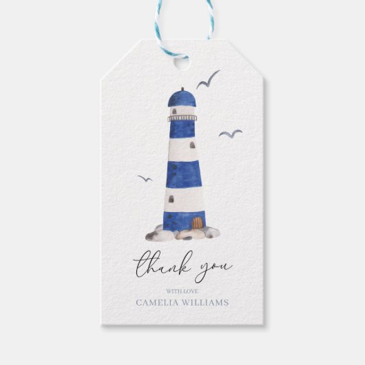 Minimale Nautical Lighthouse Ahoy Boy's Dank u Cadeaulabel (Voorkant)