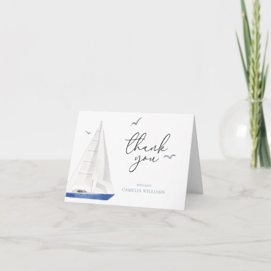 Minimale Nautical Sailboat Baby shower Ahoy Boy's Bedankkaart (Voorkant)