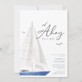 Minimale Nautical Sailboat Baby shower Ahoy Boy's Kaart (Voorkant)