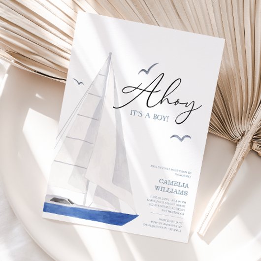 Minimale Nautical Sailboat Baby shower Ahoy Boy's Kaart