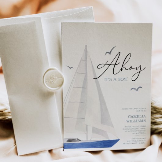 Minimale Nautical Sailboat Baby shower Ahoy Boy's Kaart