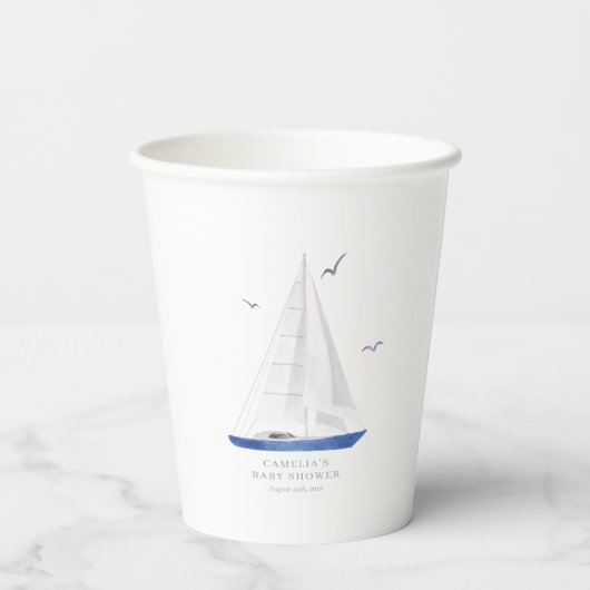 Minimale Nautical Sailboat Baby shower Ahoy Boy's Papieren Bekers (Achterkant)