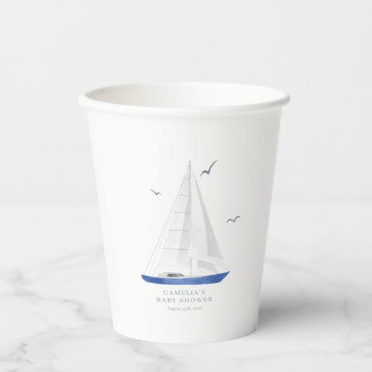 Minimale Nautical Sailboat Baby shower Ahoy Boy's Papieren Bekers (Voorkant)