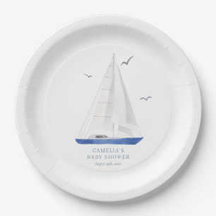 Minimale Nautical Sailboat Baby shower Ahoy Boy's Papieren Bordje