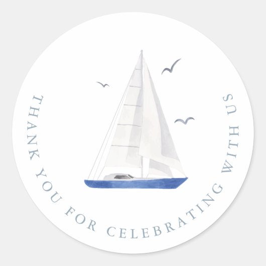 Minimale Nautical Sailboat Baby shower Ahoy Boy's Ronde Sticker (Voorkant)