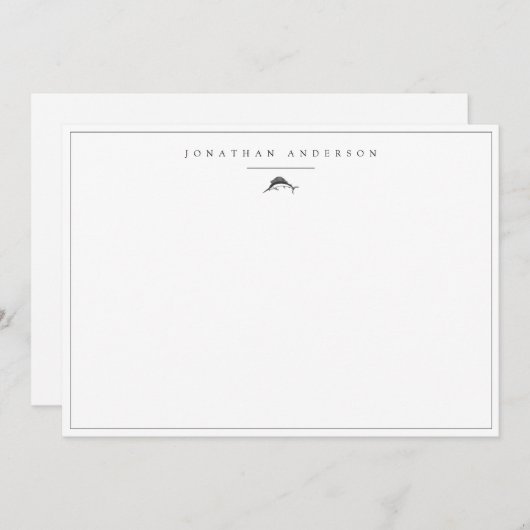 Minimale Nautical Szwaardfish Custom Note Card Notitiekaartje (Voorkant / Achterkant)