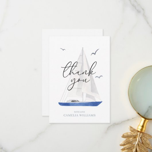 Minimale nautische zeilboot Ahoy Boy's Dank u Bedankkaart (Voorkant / Achterkant in situ)