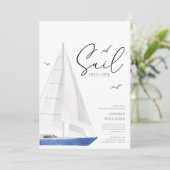Minimale Nautische Zeilboot Ahoy Verjaardagsfeestj Kaart (Staand voorkant)