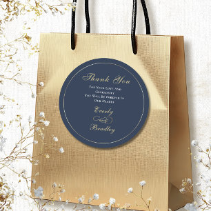 Minimale Navy Achtergrond Witte Gouden Schrift Ele Ronde Sticker