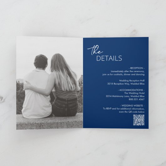 Minimale Navy Blauwe QR Code Moderne Trouwdag (Binnen)