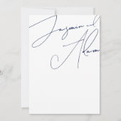 Minimale Navy Blauwe Script Typografie Trouwdag Kaart (Achterkant)