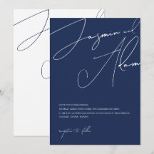 Minimale Navy Blauwe Script Typografie Trouwdag