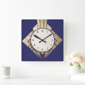 Minimale Navy Blue Art Deco geometrische diamanten Vierkante Klok (Huis)