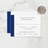 Minimale Navy Blue Elegant Wedding Mini RSVP-kaart Notitiekaartje (Voorkant / Achterkant in situ)