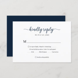Minimale Navy Blue Floral Monogram bruiloft RSVP Kaartje