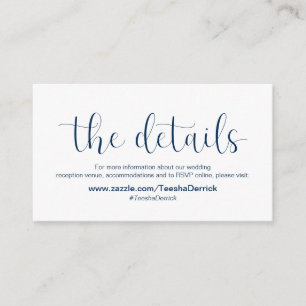 Minimale, Navy blue font, Wedding Details Informatiekaartje