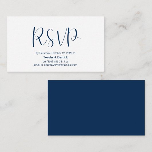 Minimale, Navy blue font, Wedding RSVP, antwoord Informatiekaartje (Voorkant / Achterkant)