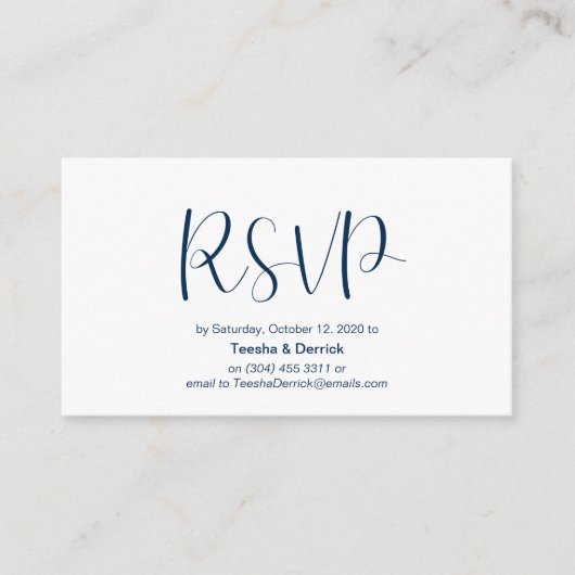 Minimale, Navy blue font, Wedding RSVP, antwoord Informatiekaartje (Voorkant)