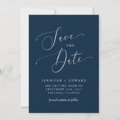 Minimale Navy Blue Modern Save The Date (Voorkant)