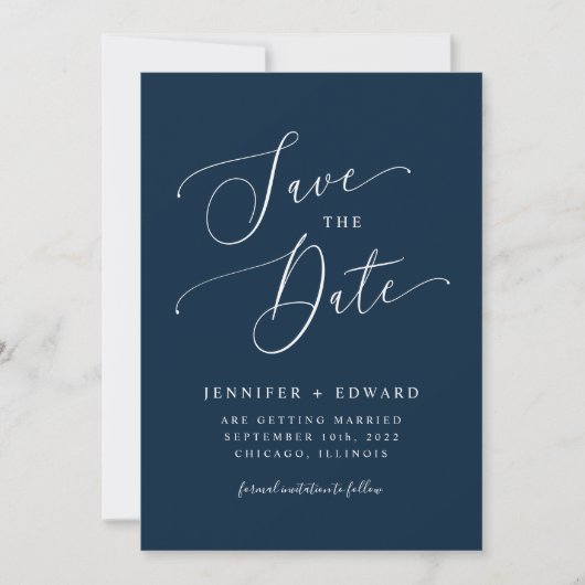 Minimale Navy Blue Modern Save The Date (Voorkant)