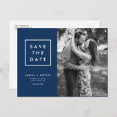 Minimale Navy Blue Photo Save the Date Aankondigingskaart (Voorkant / Achterkant)