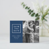 Minimale Navy Blue Photo Save the Date Aankondigingskaart (Staand voorkant)