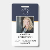 Minimale Navy Blue White Employee Photo ID Company Badge (Front)