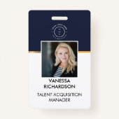 Minimale Navy Blue White Employee Photo ID Company Badge (Voorkant)