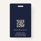 Minimale Navy Blue White Employee Photo ID Company Badge (Achterkant)