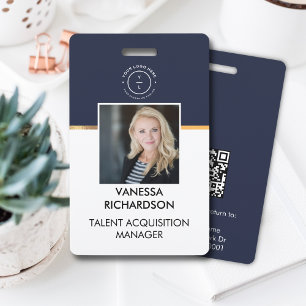 Minimale Navy Blue White Employee Photo ID Company Badge