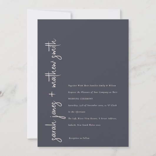 Minimale Navy Blush Zwarte Script Typografie Trouw Kaart (Voorkant)