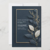 Minimale Navy en Gold Leaf Wedding Kaart (Voorkant)
